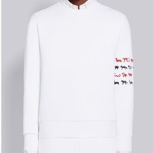 Thom Browne’s CLASSIC LOOPBACK RELAXED FIT ANIMAL ICON 4-BAR CREWNECK SWEATSHIRT